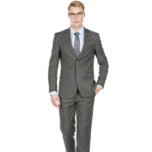 Mens Modern Fit Pinstripe Suit Charcoal Grey - Picture 1 of 2